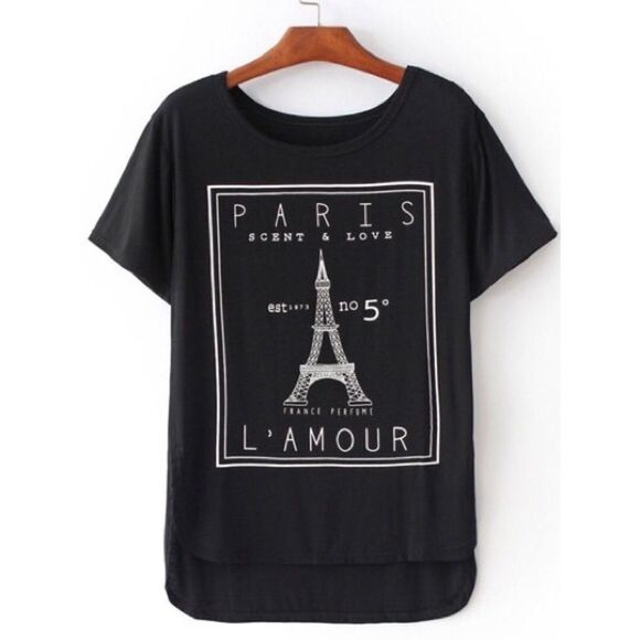 ✨2xHP✨Black Eiffel Tower Print Dip Hem T-Shirt✨ - Picture 1 of 4